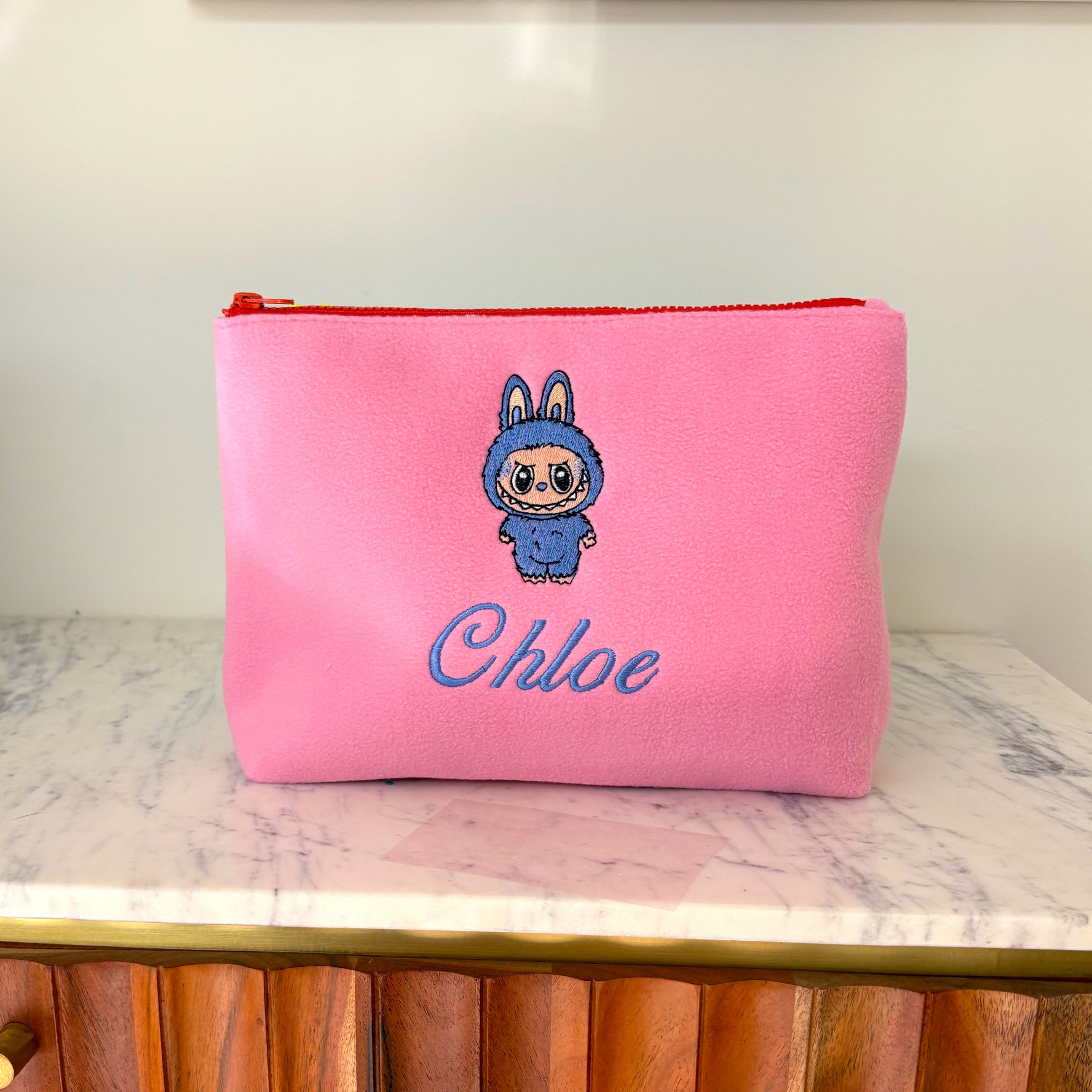 Pink Personalised Labubu Embroidered Pouch