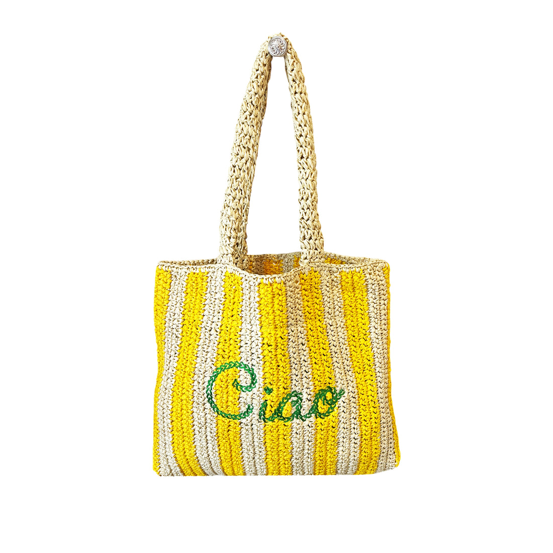 Ciao Embroidered Straw Beach Bag