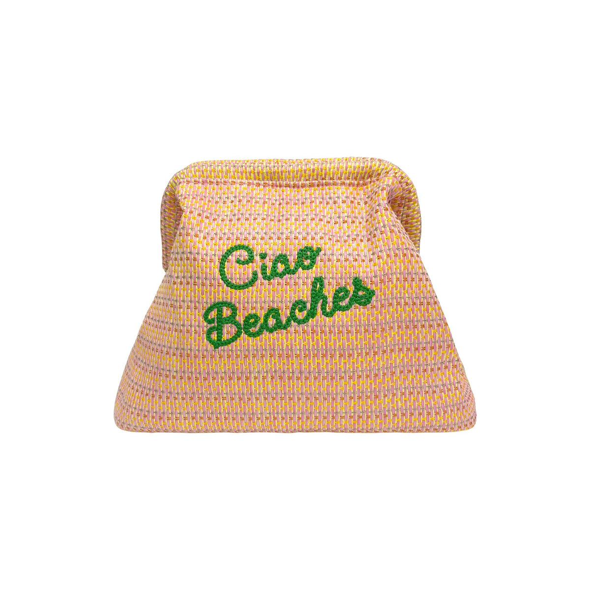 Lilly Loves Ciao Beaches pink clutch pouch with easy closure, stylish and compact accessory for essentials.