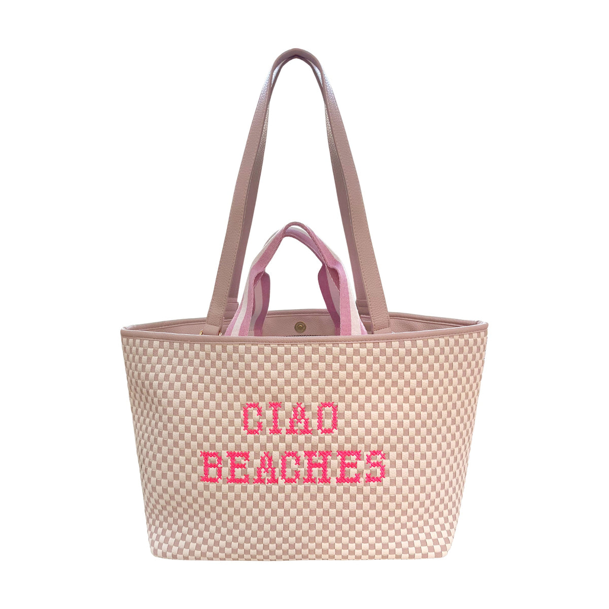 Pink Ciao Beaches summer shoulder bag by Lilly Loves with a stylish design perfect for beach essentials.