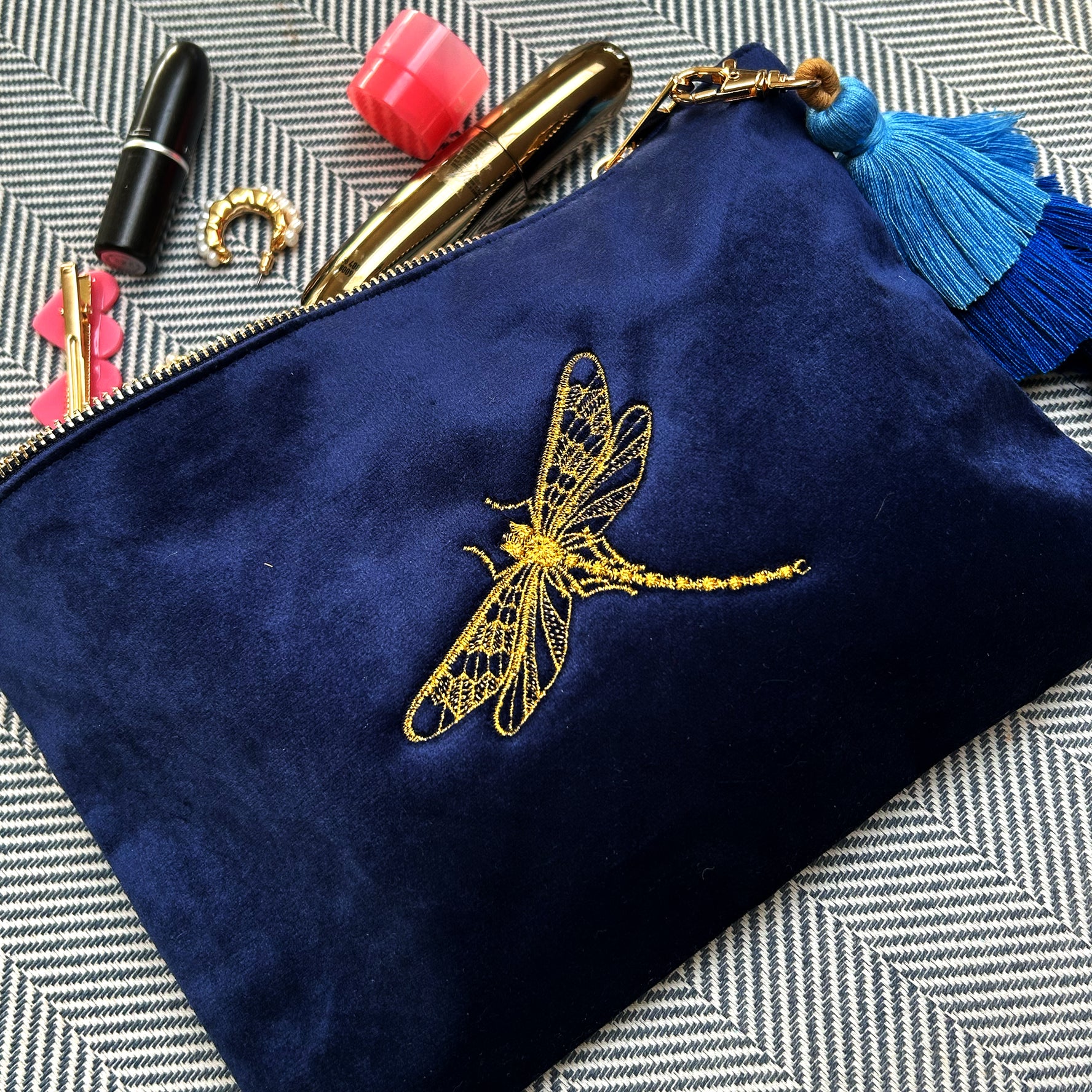 Personalized Dragonfly Initials Velvet Toiletry Bag – Beauty & Travel Gift