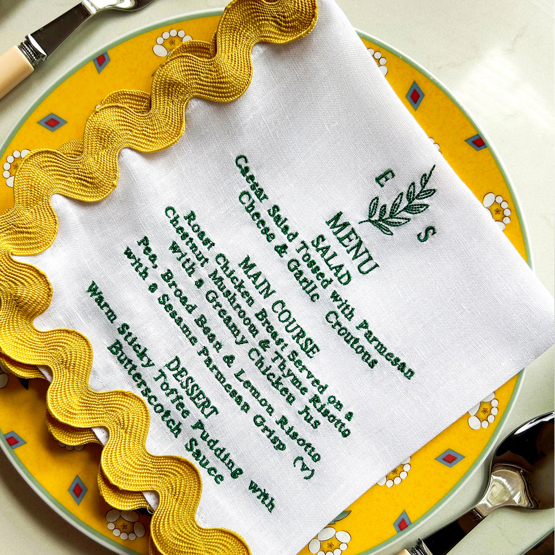 Wedding Menu Linen Napkins - Set of 10