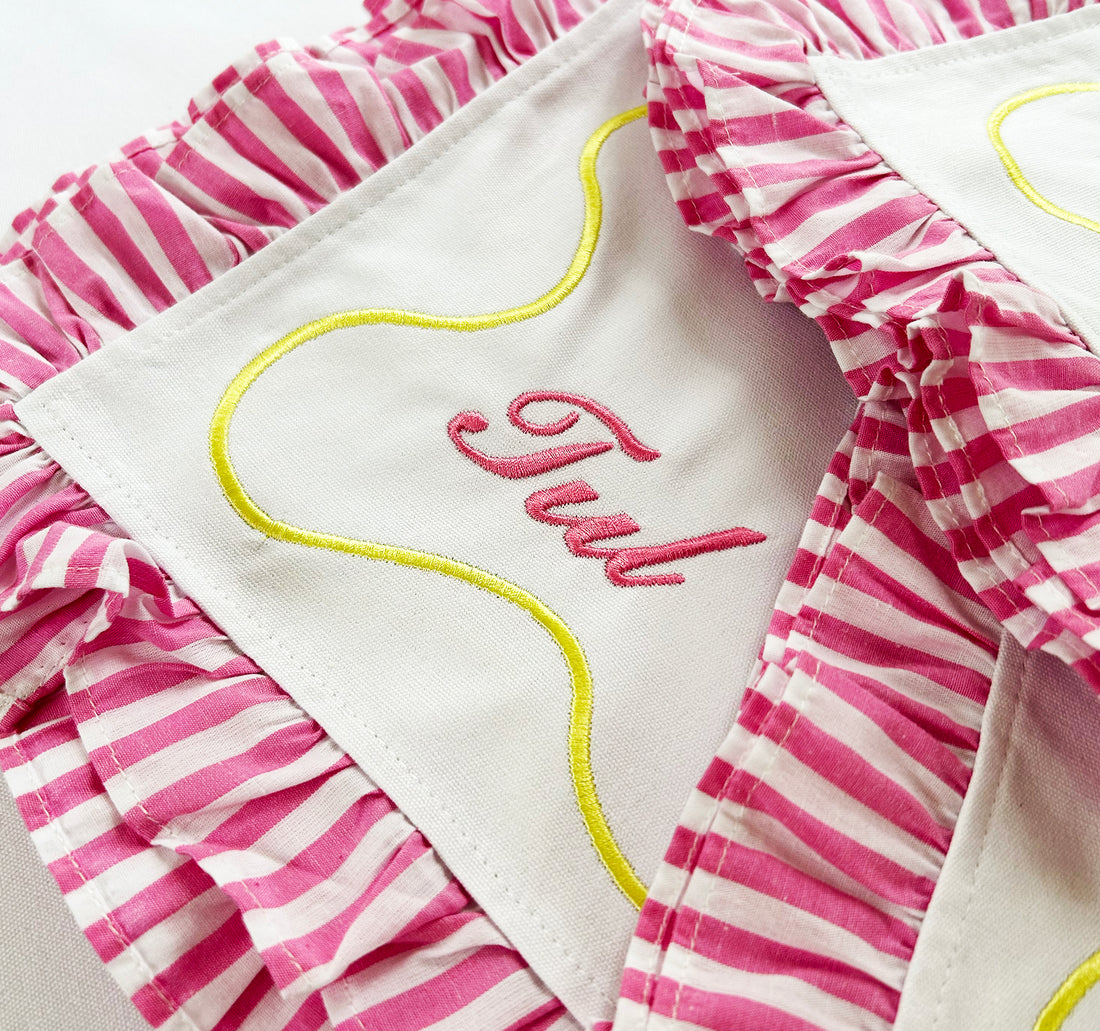 Personalised Name Place Frilly Candy Stripe Napkins | Set 4