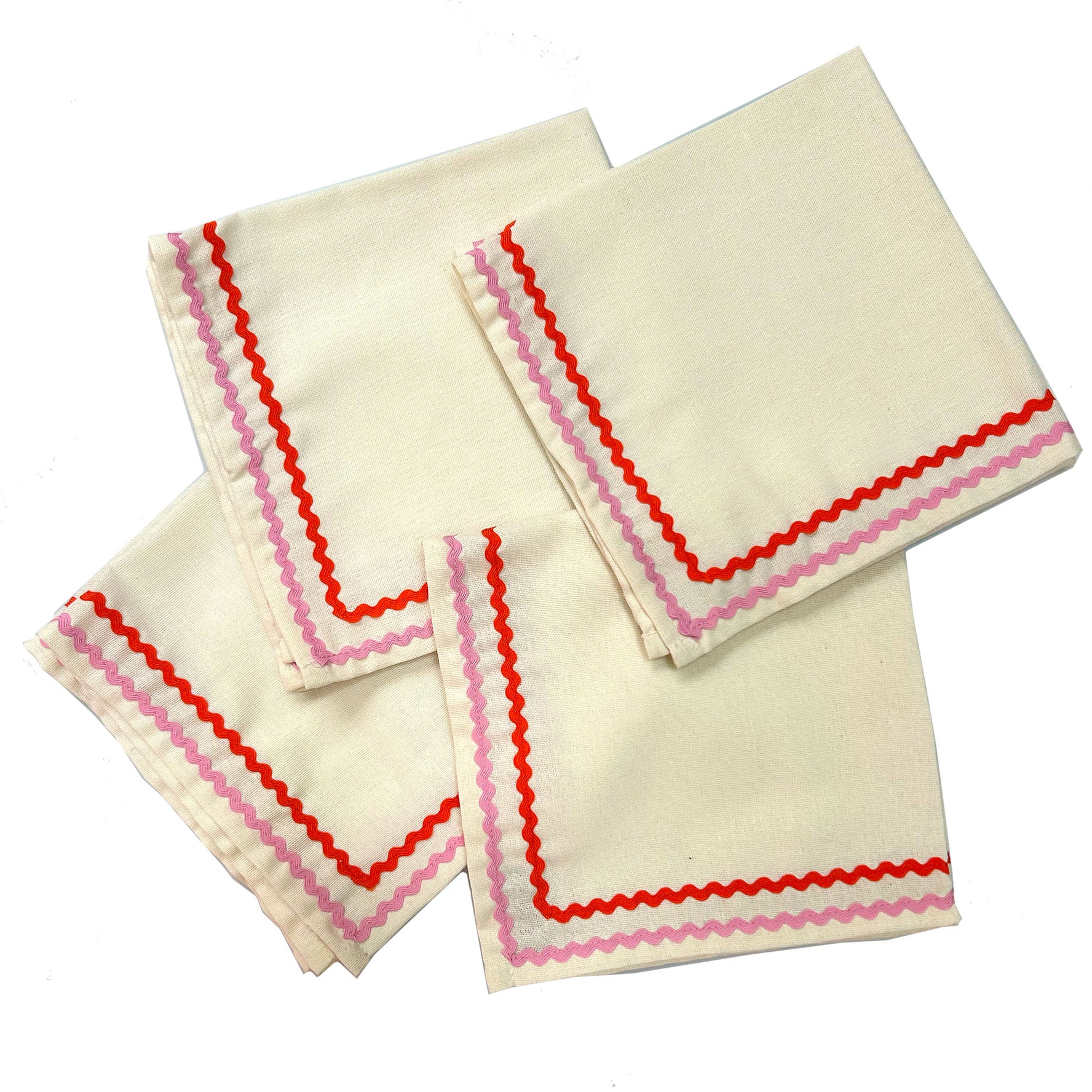 Ric Rac Linen Napkins | Orange & Pink | Set of 4