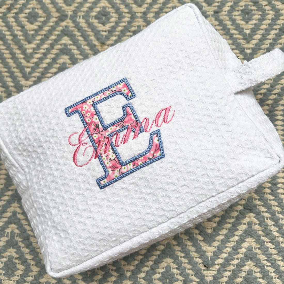 Monogrammed AppliqueLiberty Print cosmetic bag