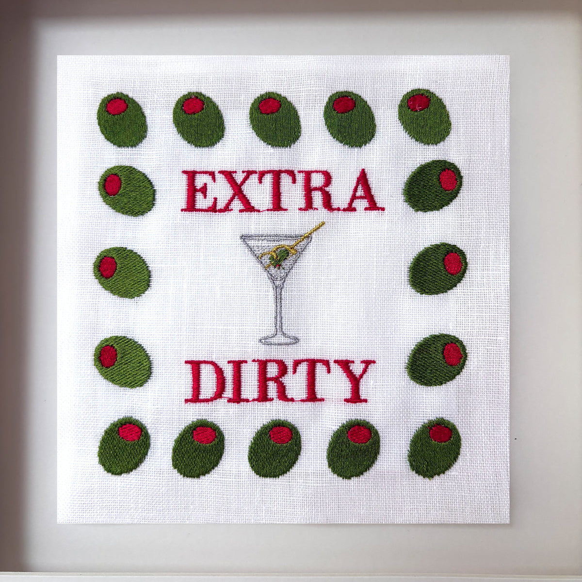 Embroidered artwork titled "Extra Dirty" by Lillyloves featuring intricate needlework and vibrant thread details.