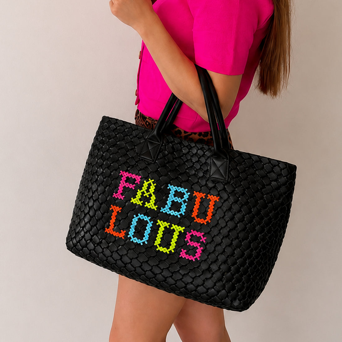 FABULOUS Black Woven Vegan Handbag