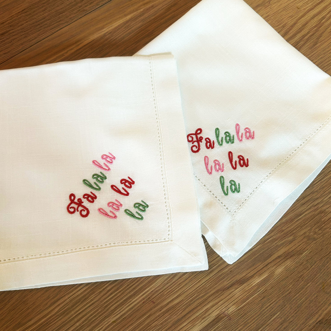 Fa la la la Christmas Embroidered Napkins, Set of 4