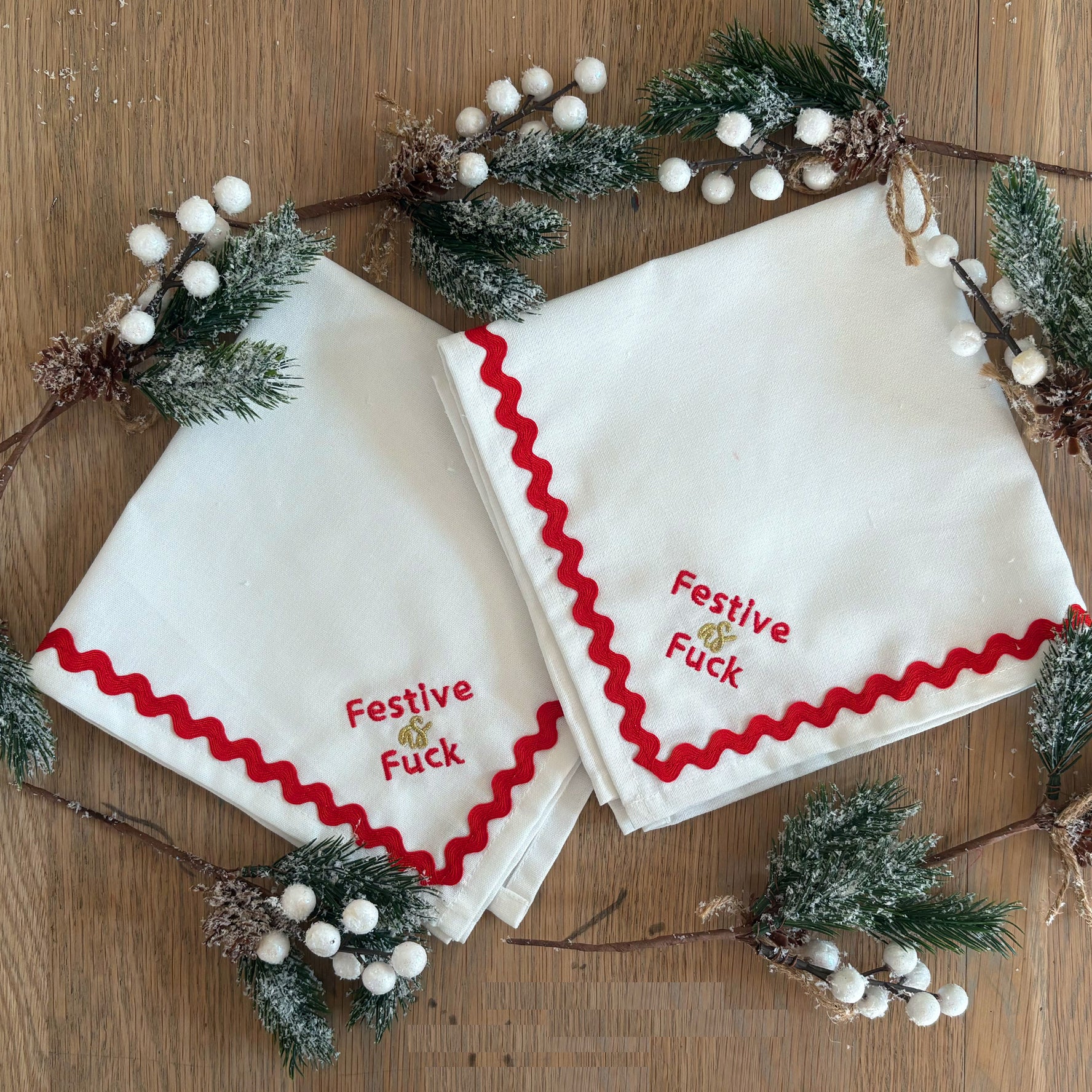 Festive as Fuck Embroidered Napkins | Set 4
