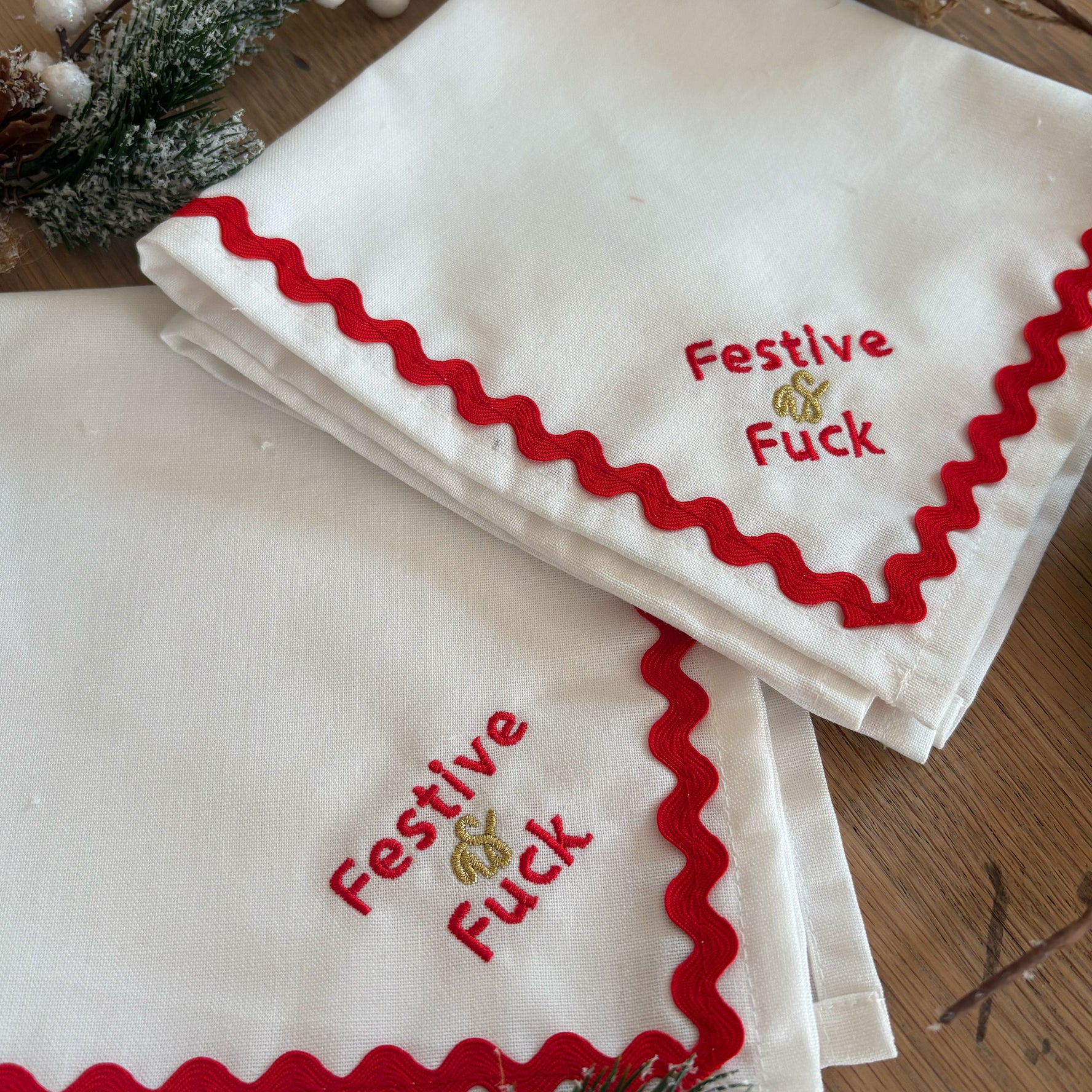 Festive as Fuck Embroidered Napkins | Set 4