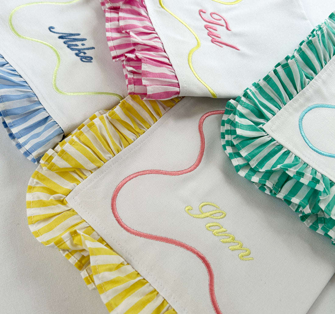 Personalised Name Place Frilly Candy Stripe Napkins | Set 4