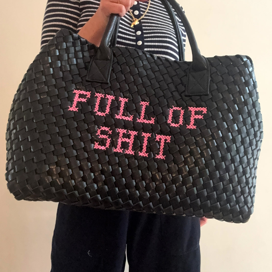 Vegan Pink FULL OF SHIT woven Handbag