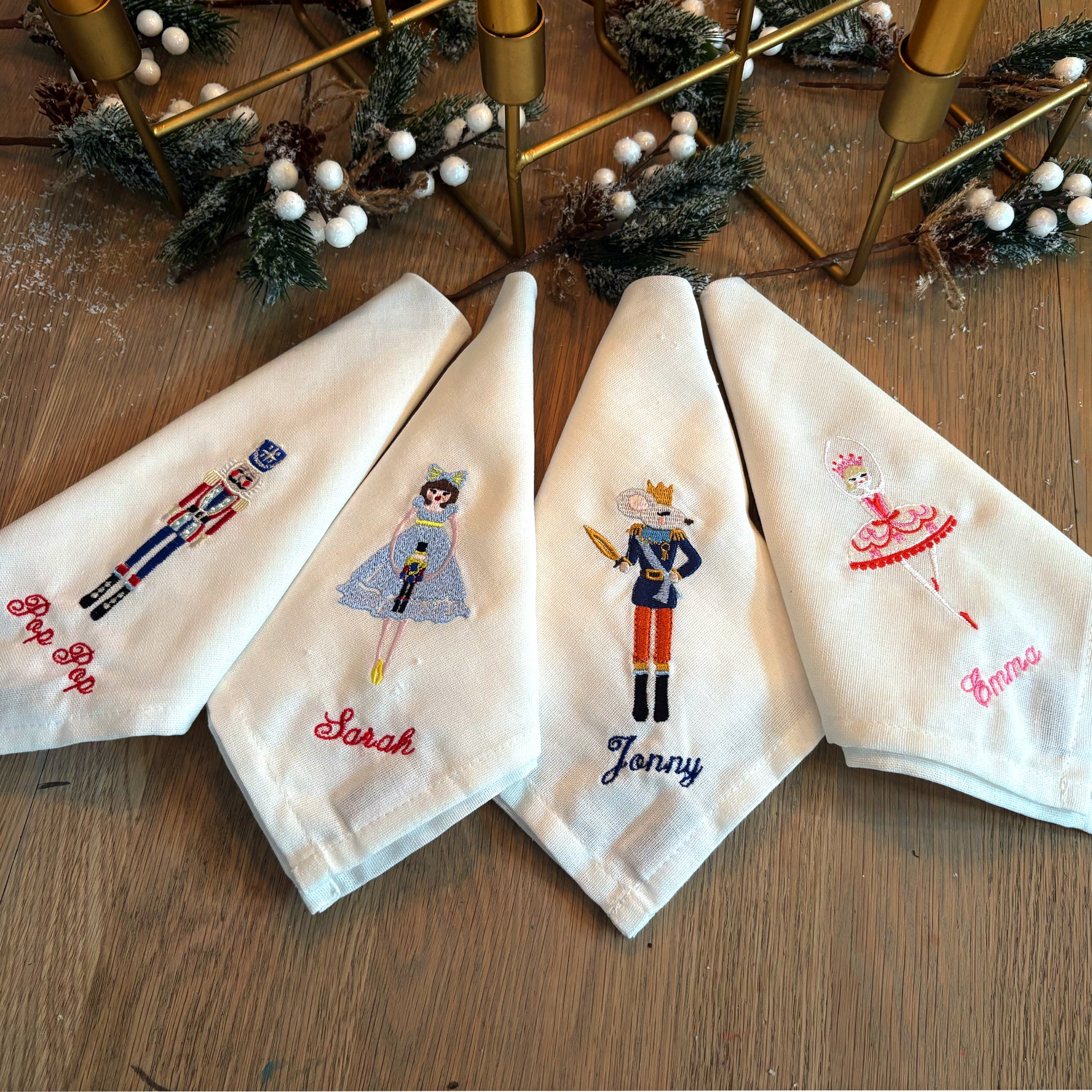 Christmas Nutcracker Embroidered Napkins | Set 4