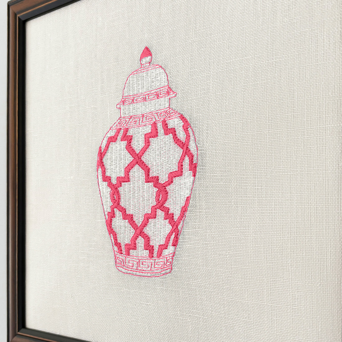 Pink Ginger Jars Set of 4 Embroidered Artwork