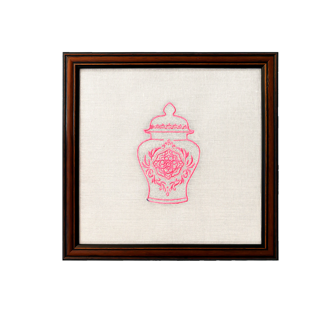 Pink Ginger Jars Set of 4 Embroidered Artwork