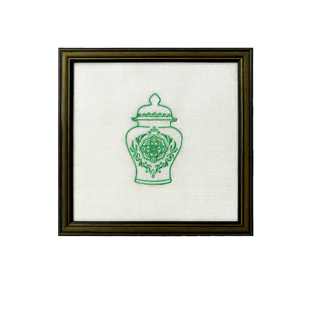 Green Ginger Jars Set of 4 Embroidered Artwork