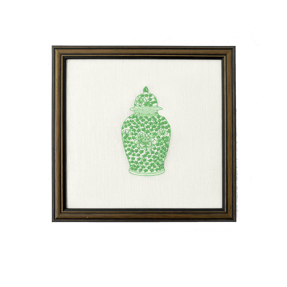 Green Ginger Jars Set of 4 Embroidered Artwork