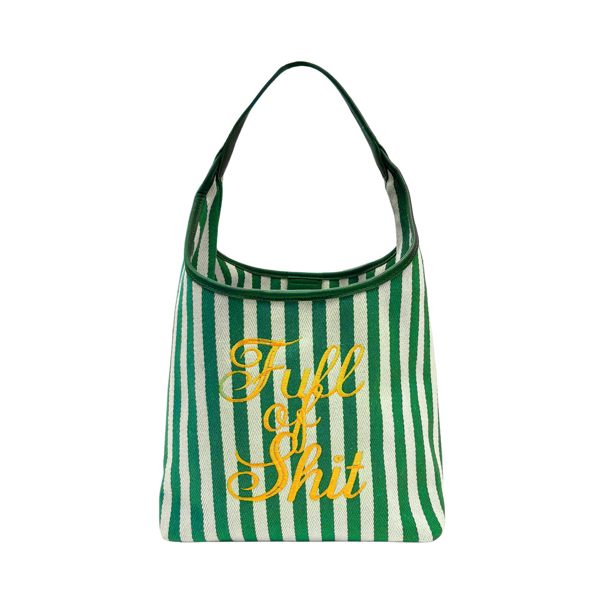 Lilly Loves green beach handbag with full of shit print, featuring a casual tote design and sturdy handles for beach or daily use.