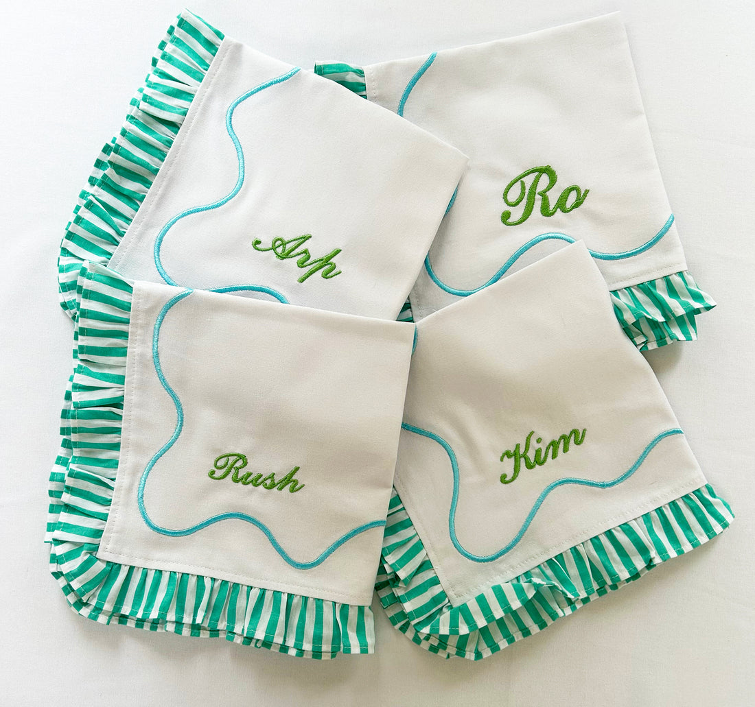 Personalised Name Place Frilly Candy Stripe Napkins | Set 4