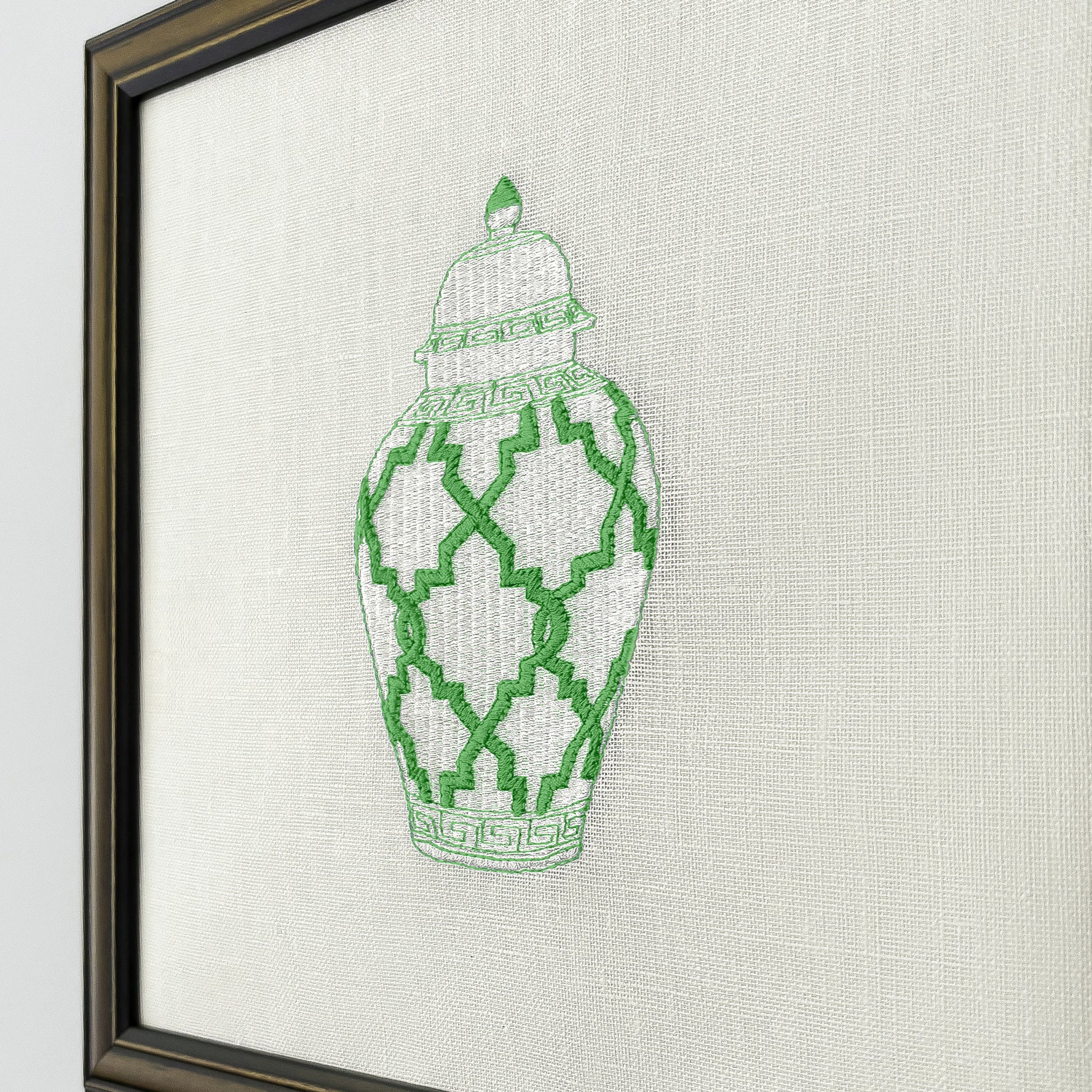 Green Ginger Jars Set of 4 Embroidered Artwork