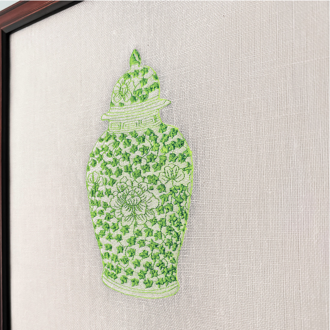 Green Ginger Jars Set of 4 Embroidered Artwork
