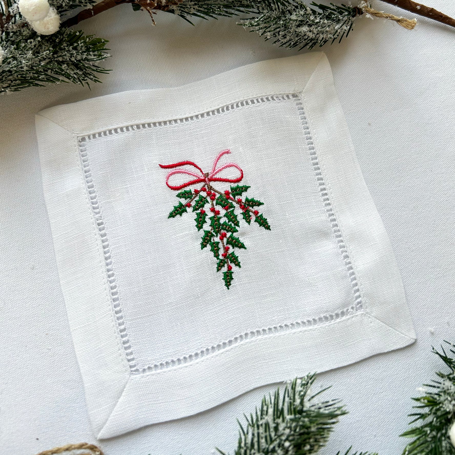 Hanging Holly Christmas Cocktail Napkins | Set of 2