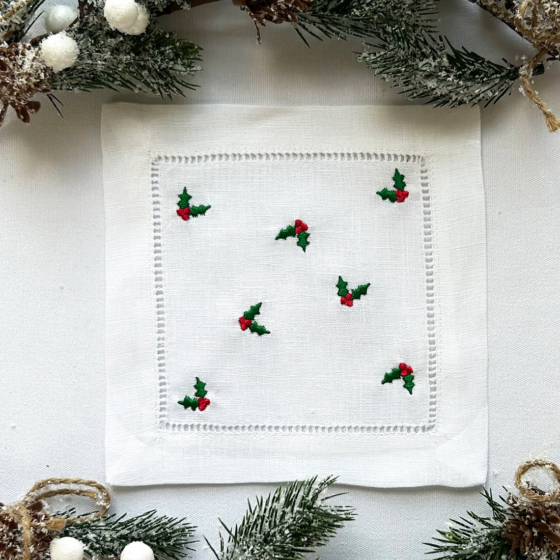 Holly Christmas Cocktail Napkins | Set of 2