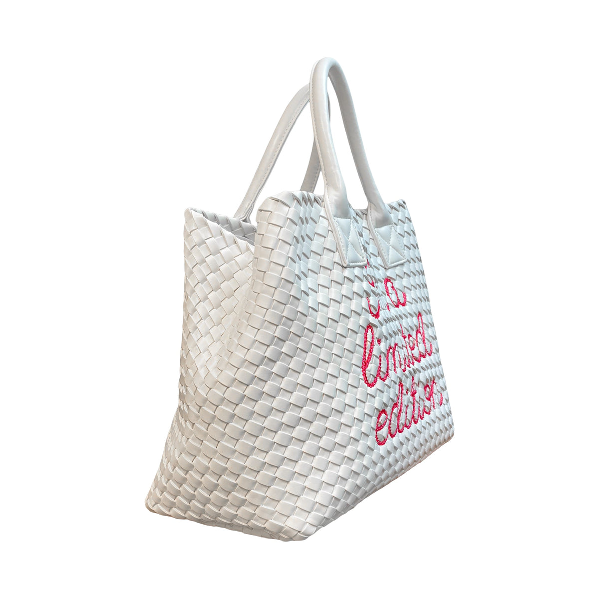 Limited edition white Lilly Loves handbag with sleek design, featuring a structured shape and stylish handles.