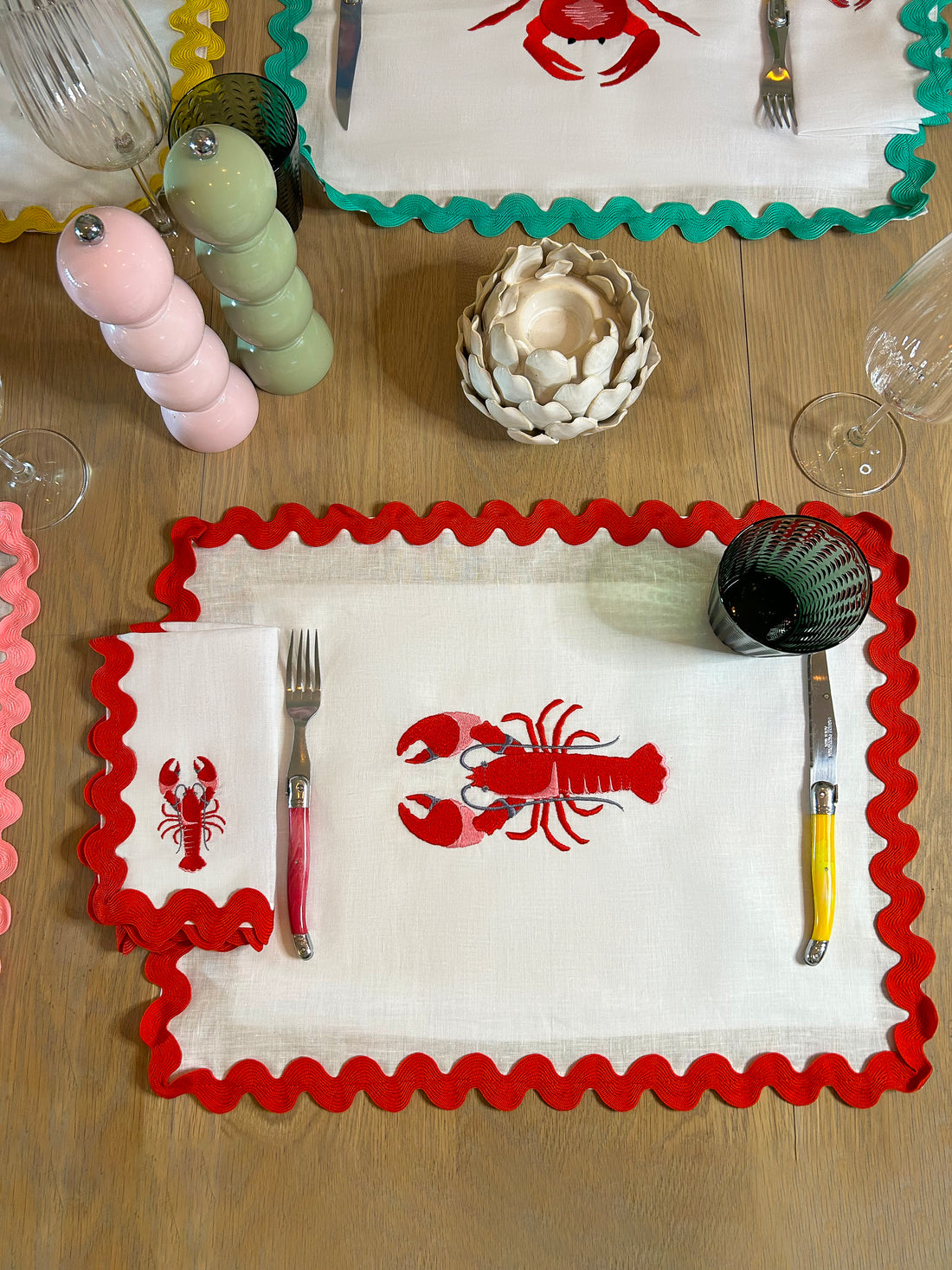 Lobster Embroidered Napkins |Set of 4