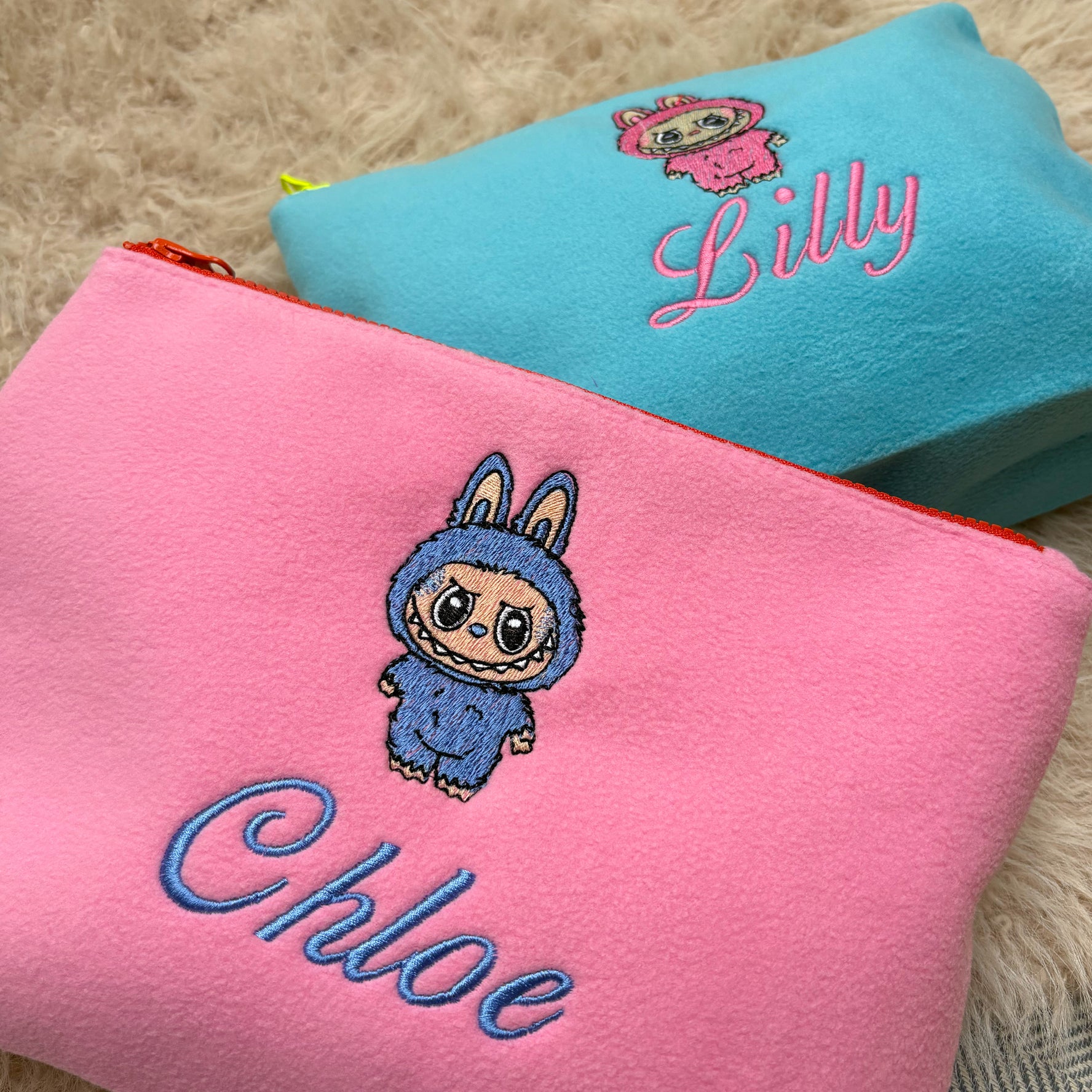 Blue Personalised Labubu Embroidered Pouch