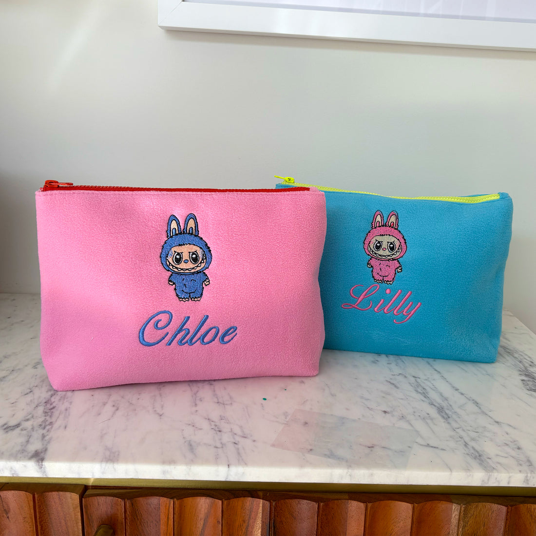 Pink Personalised Labubu Embroidered Pouch