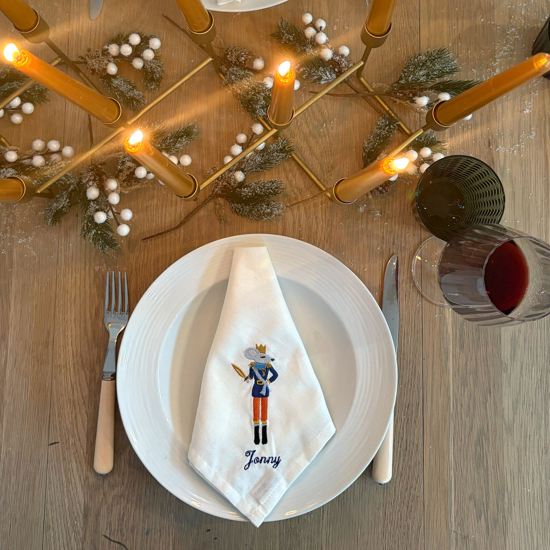 Christmas Nutcracker Embroidered Napkins | Set 4