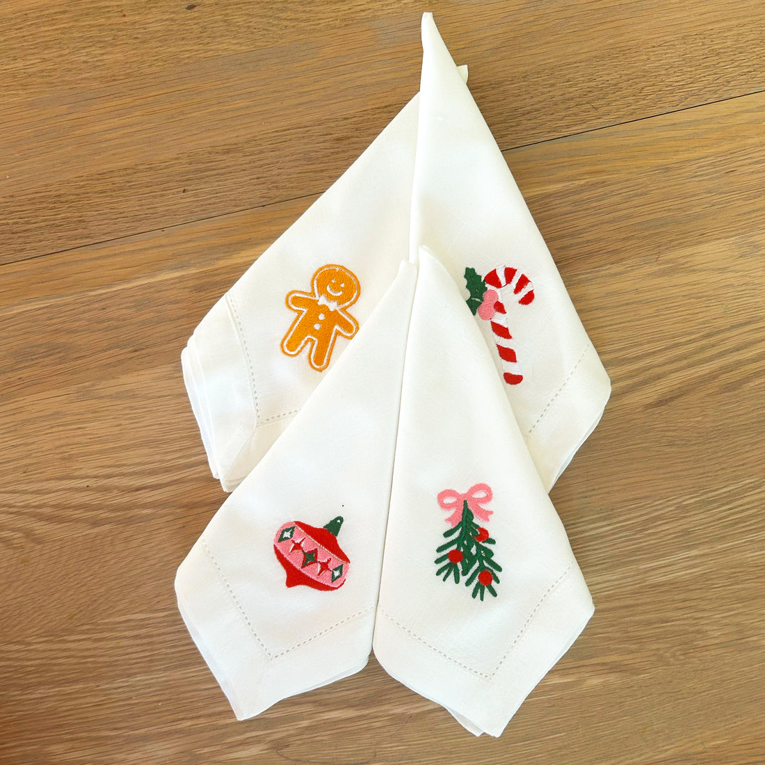 Christmas Fun Embroidered Napkins | Set 4