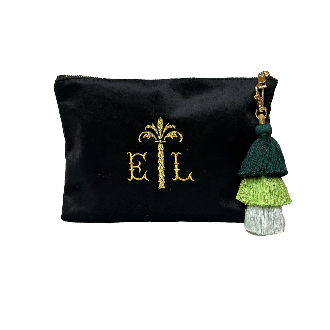 Velvet Monogram Palm Tree Pouch