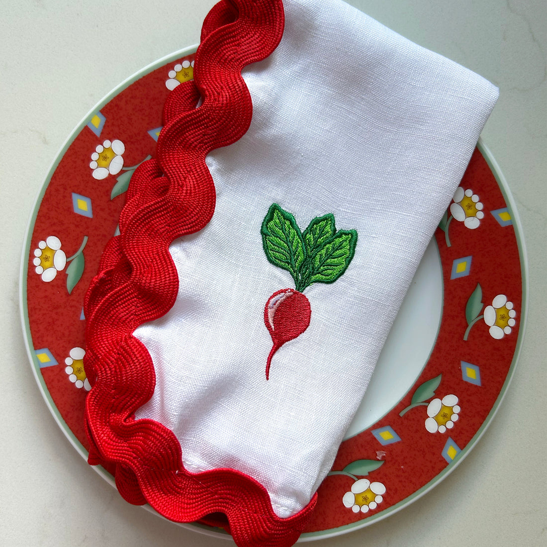 Radish Embroidered Napkins |Set of 4