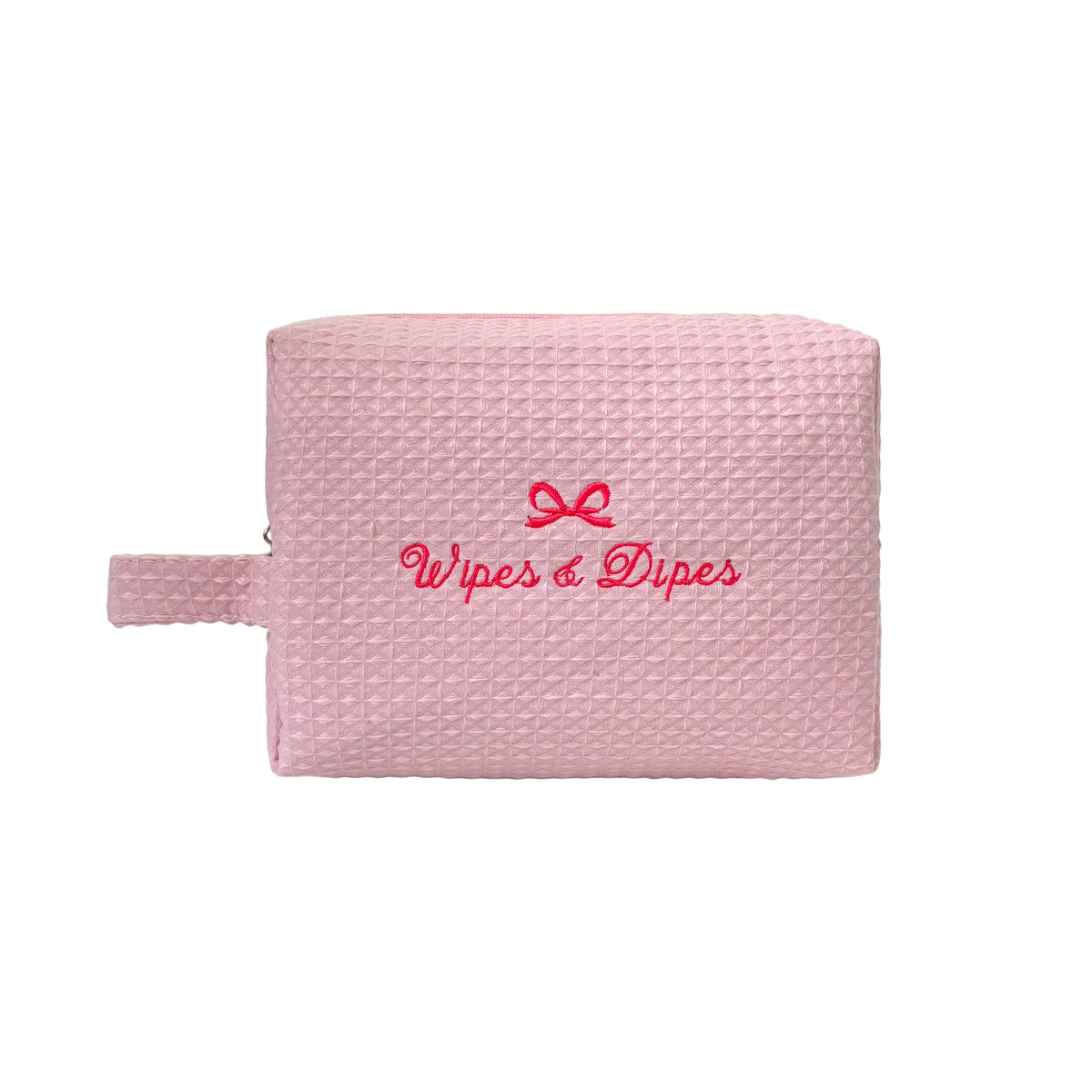 Pink Lillyloves Wipes & Dipes Waffle Wash Bag with soft fabric and waffle texture, designed for convenient diaper and wipe storage.
