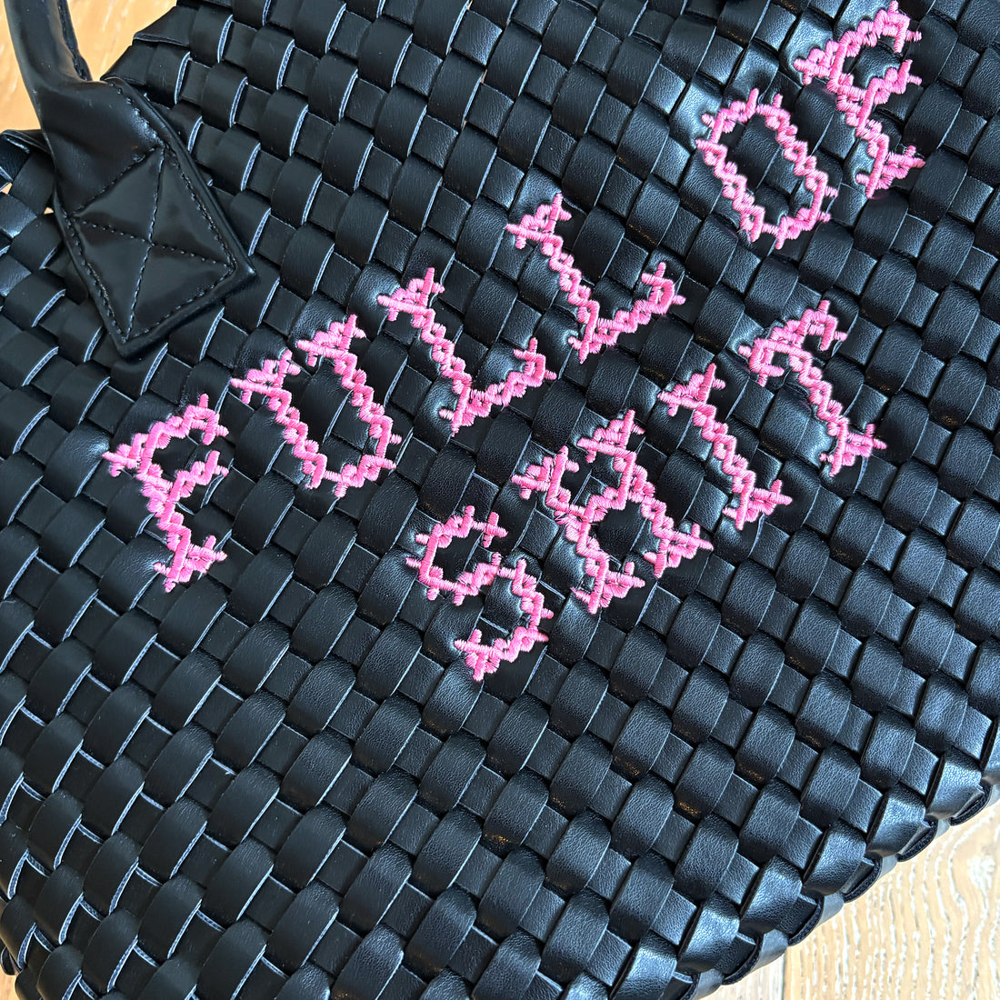 Vegan Pink FULL OF SHIT woven Handbag