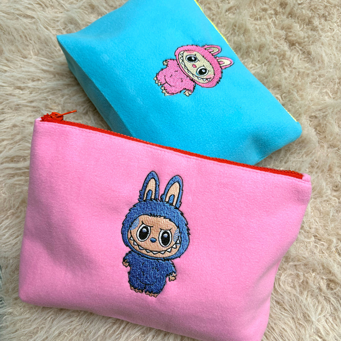 Blue Labubu Embroidered Plush Pouch