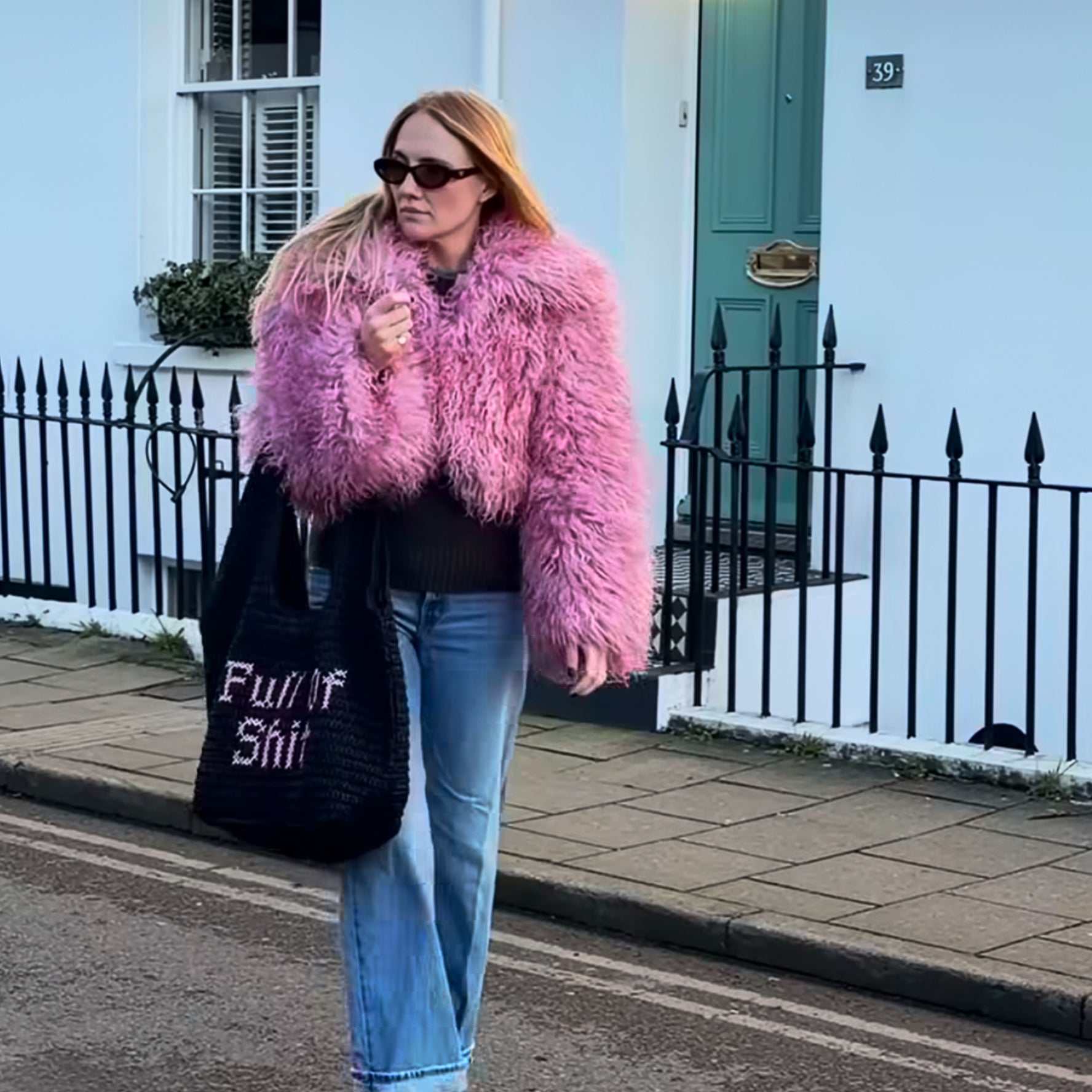 FULL OF SHIT Pink embroidered Beach Bag