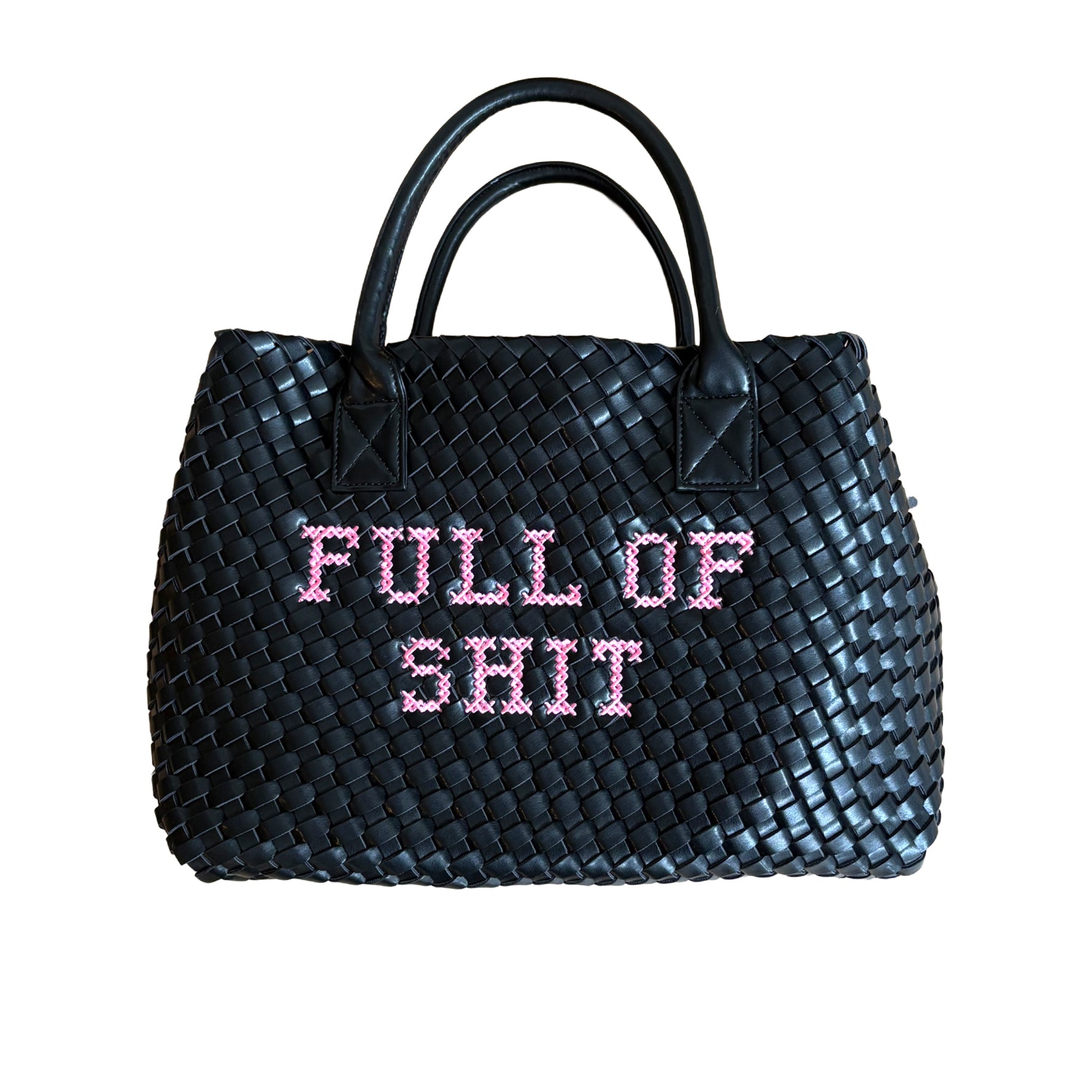 Vegan Pink FULL OF SHIT woven Handbag