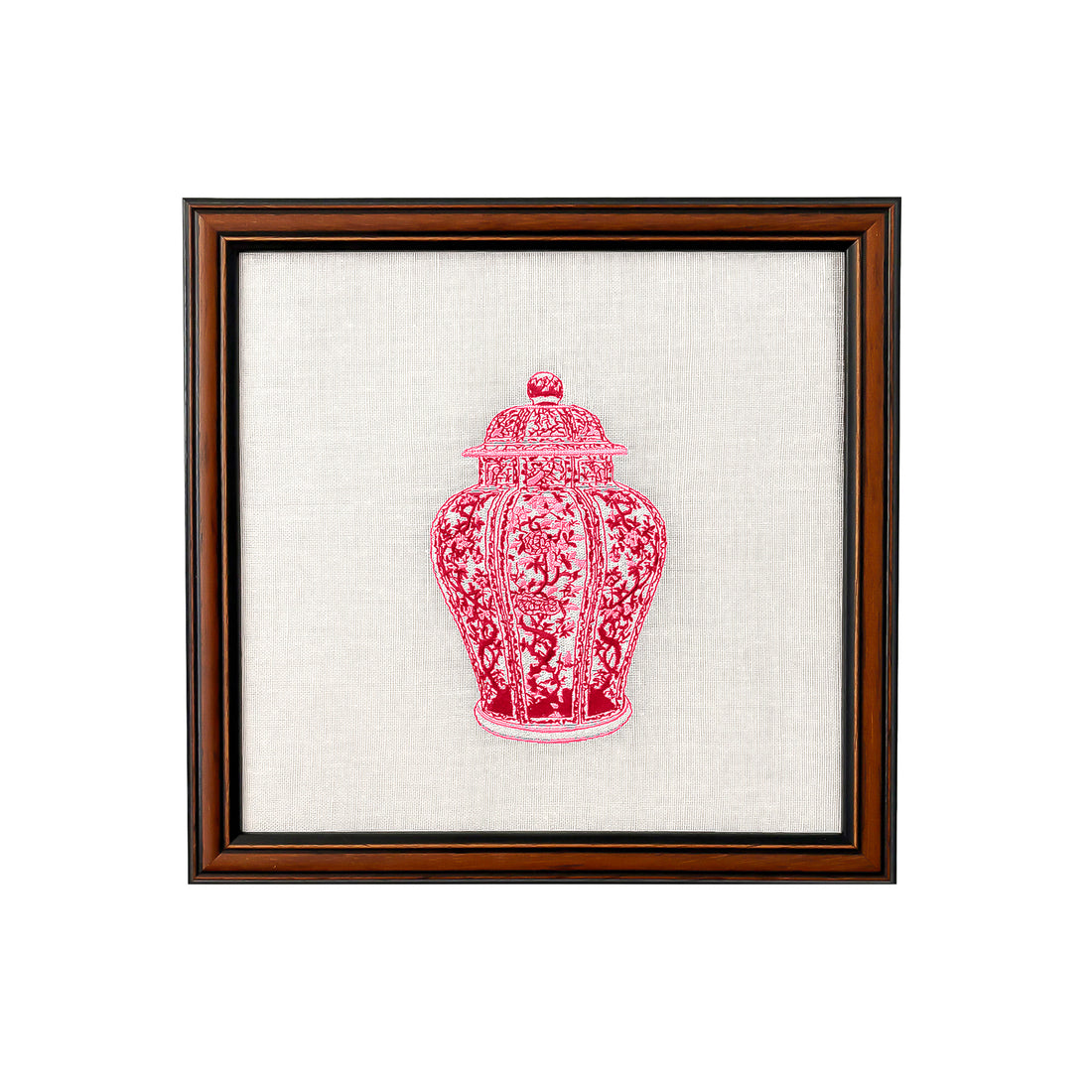 Pink Ginger Jars Set of 4 Embroidered Artwork