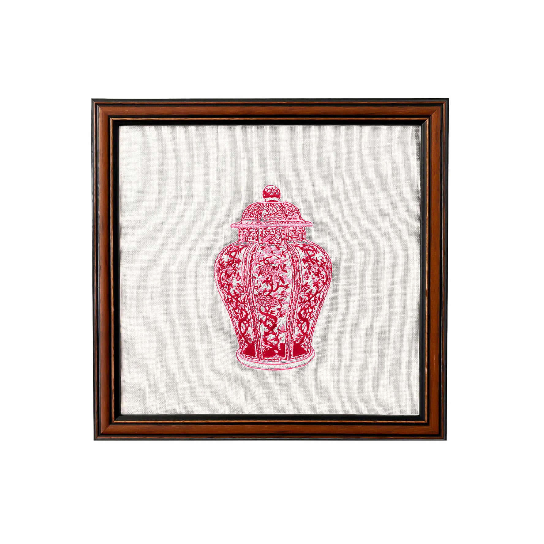 Pink Ginger Jars Set of 4 Embroidered Artwork