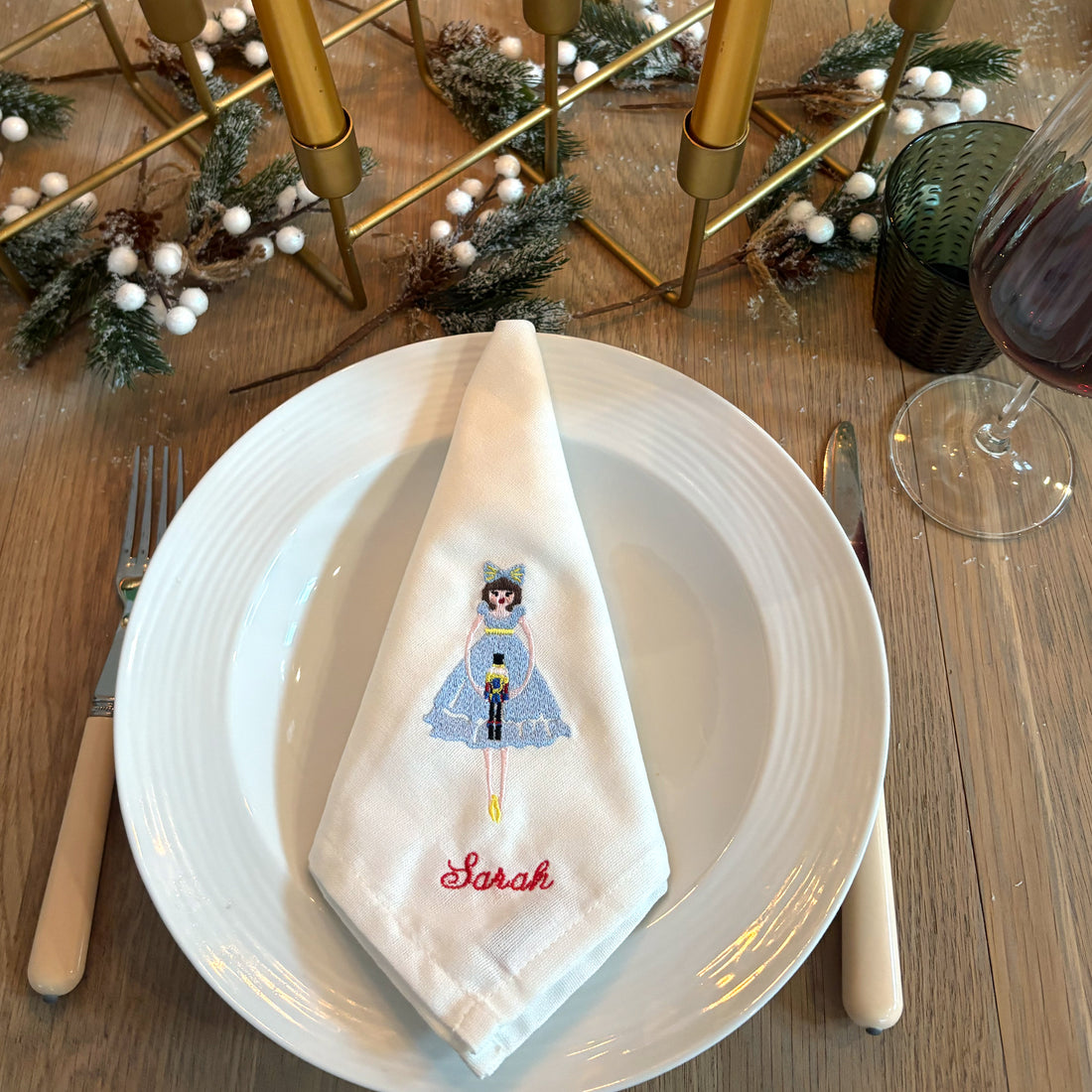 Christmas Nutcracker Embroidered Napkins | Set 4