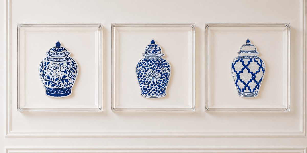 Set Of Ginger Jars Embroidered Artwork - Lillyloves