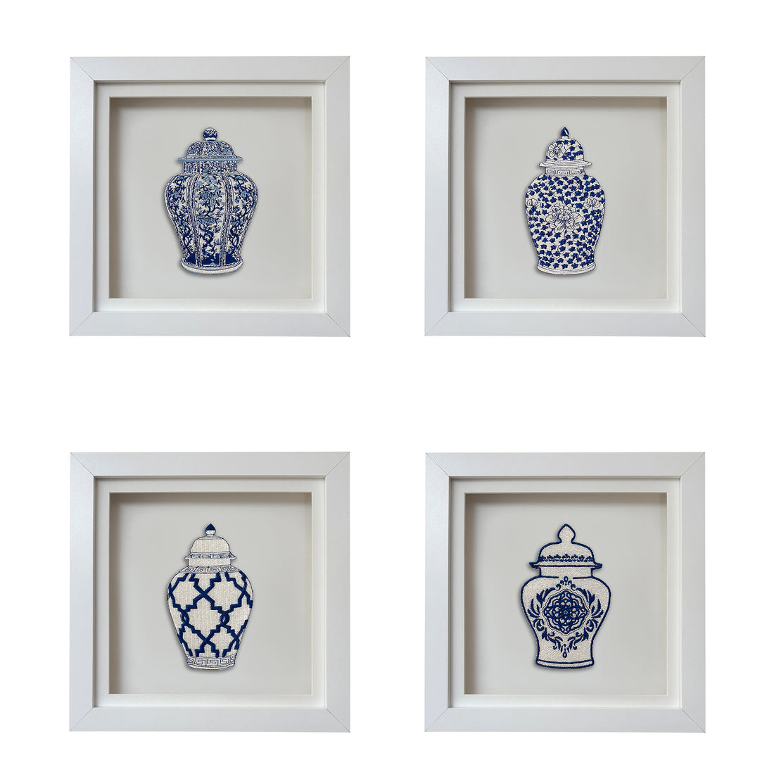 Ginger Jars Set of 4 Embroidered Artwork