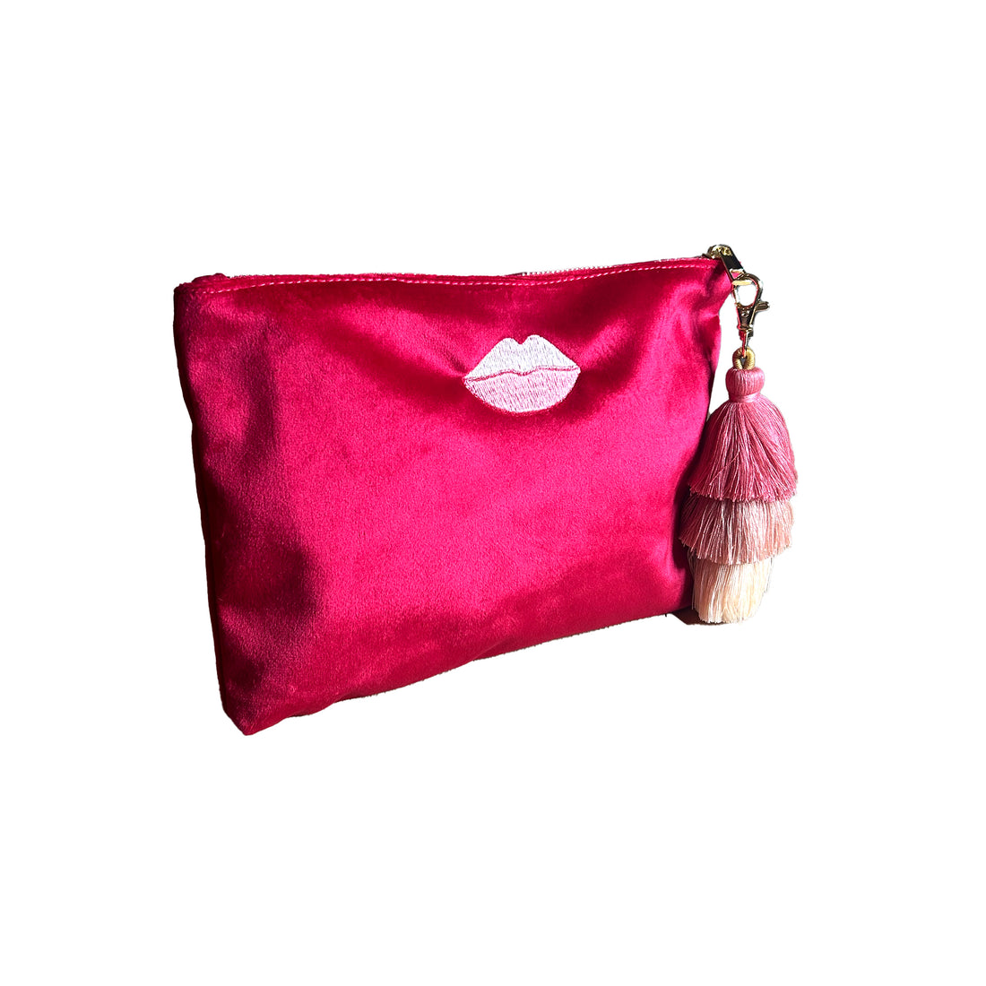 Personalized Pink Lips Velvet Beauty Bag – Valentine's Toiletry & Travel Gift