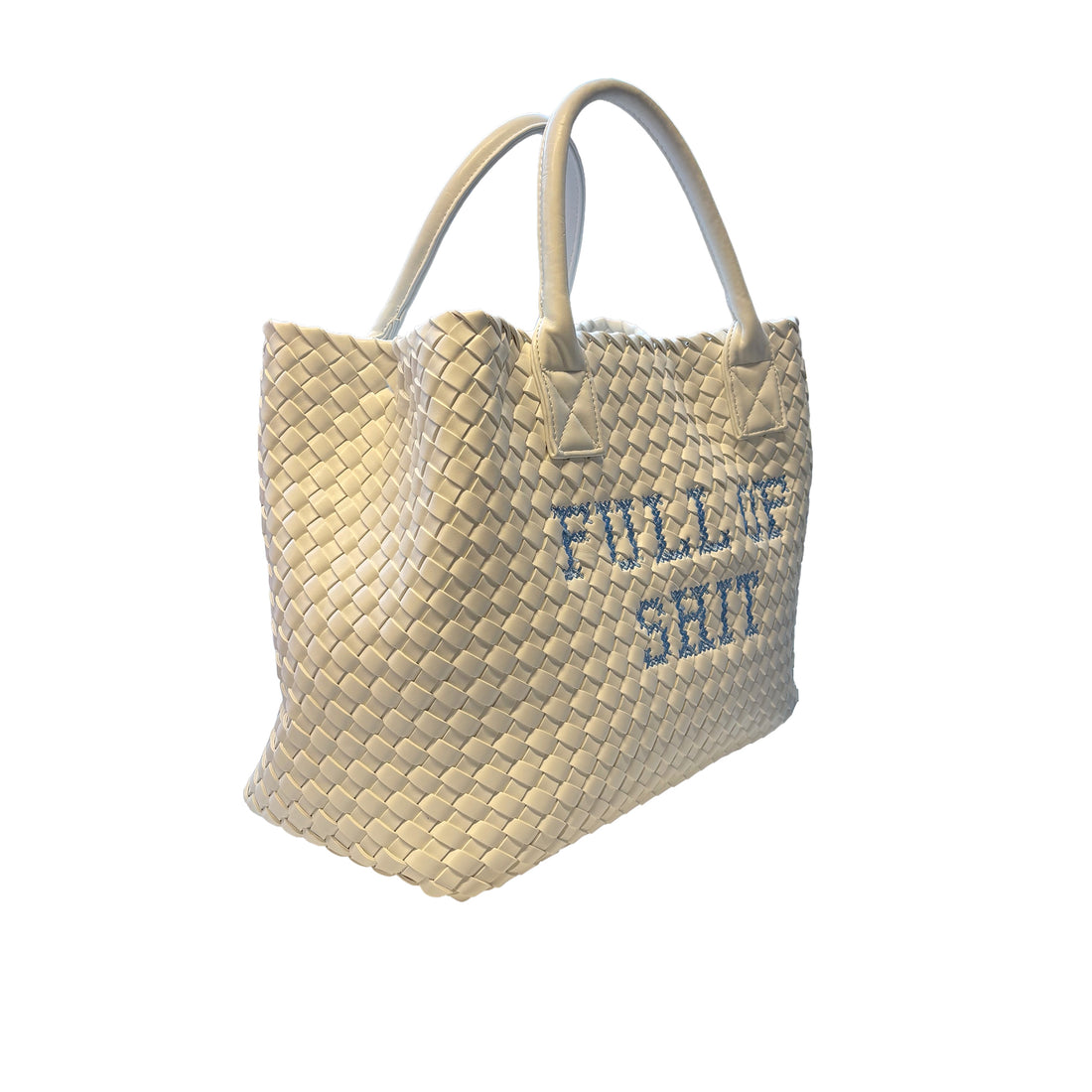 White Vegan FULL OF SHIT Woven Handbag