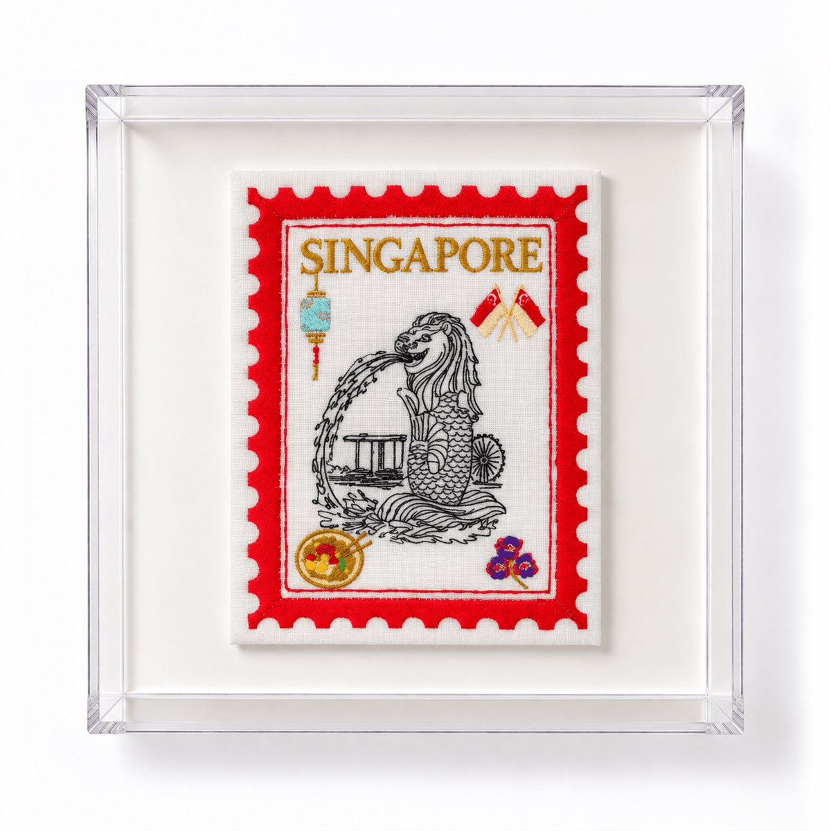 Singapore Embroidered Stamp Artwork - Lillyloves