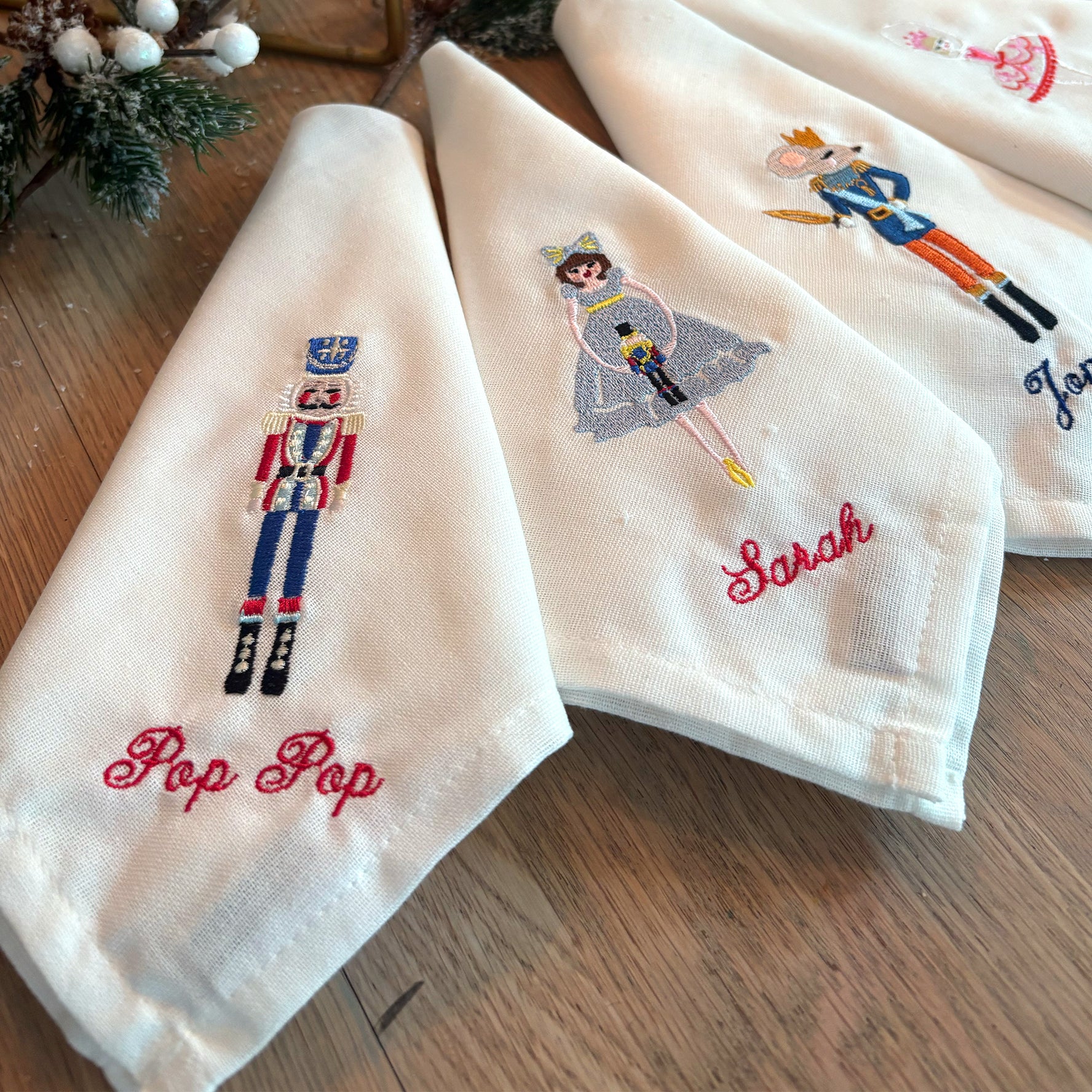 Christmas Nutcracker Embroidered Napkins | Set 4