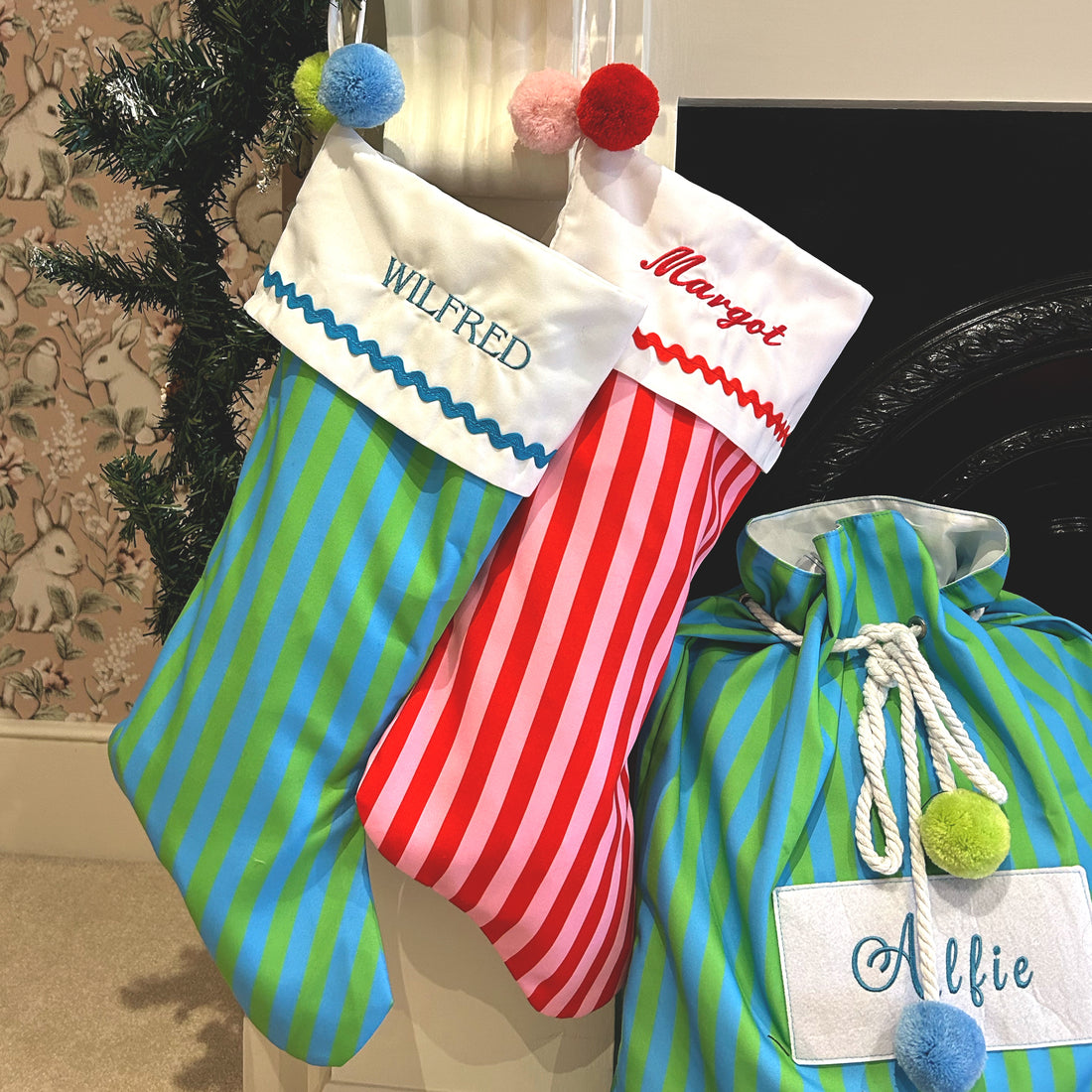 Personalised Green and Blue Christmas Stocking